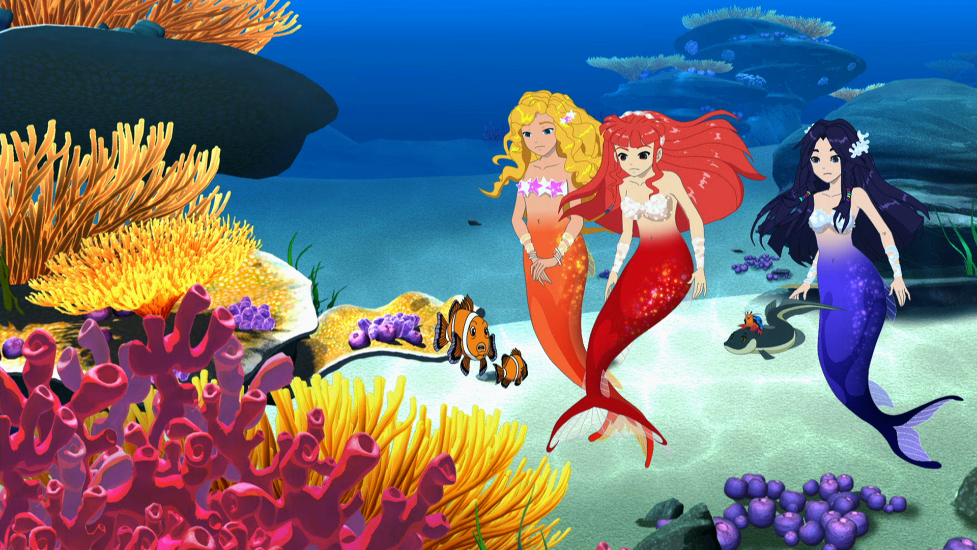 Emma, Rikki und Cleo treffen unter Wasser die beiden Clownfische.