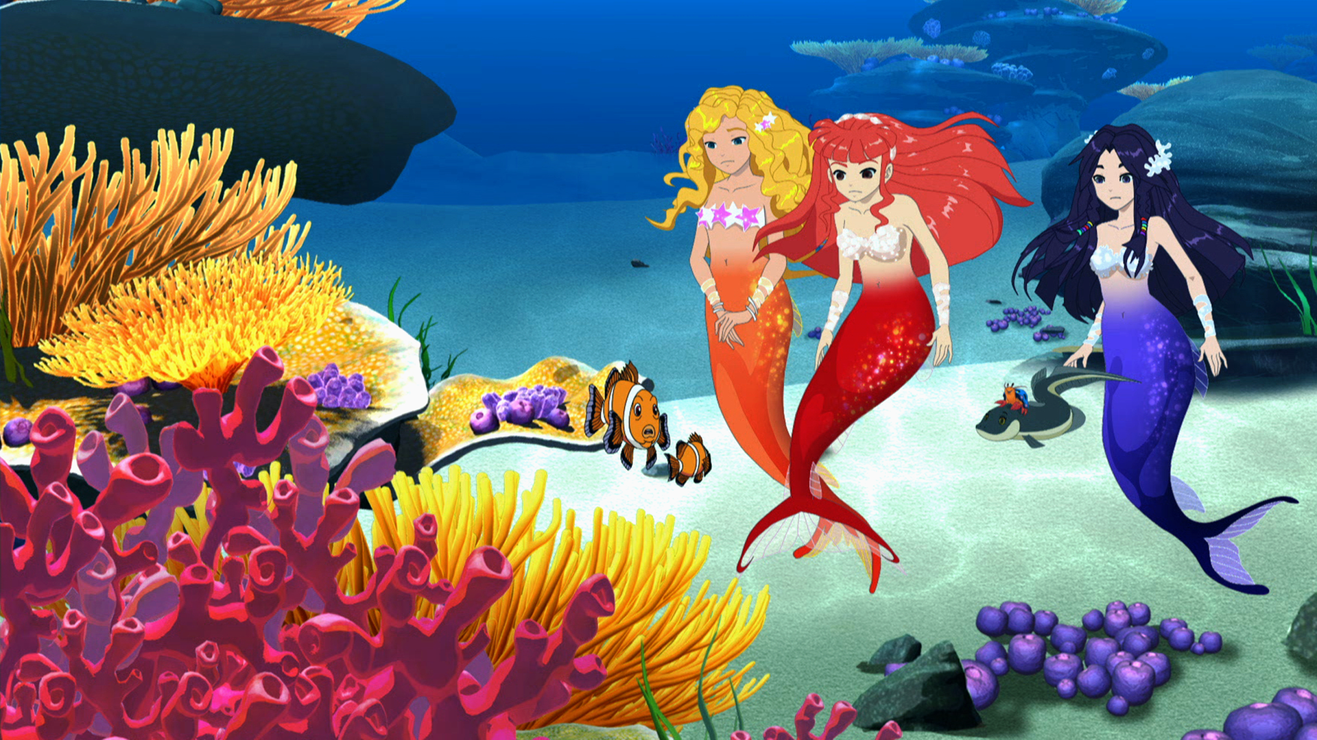 Emma, Rikki und Cleo treffen unter Wasser die beiden Clownfische.