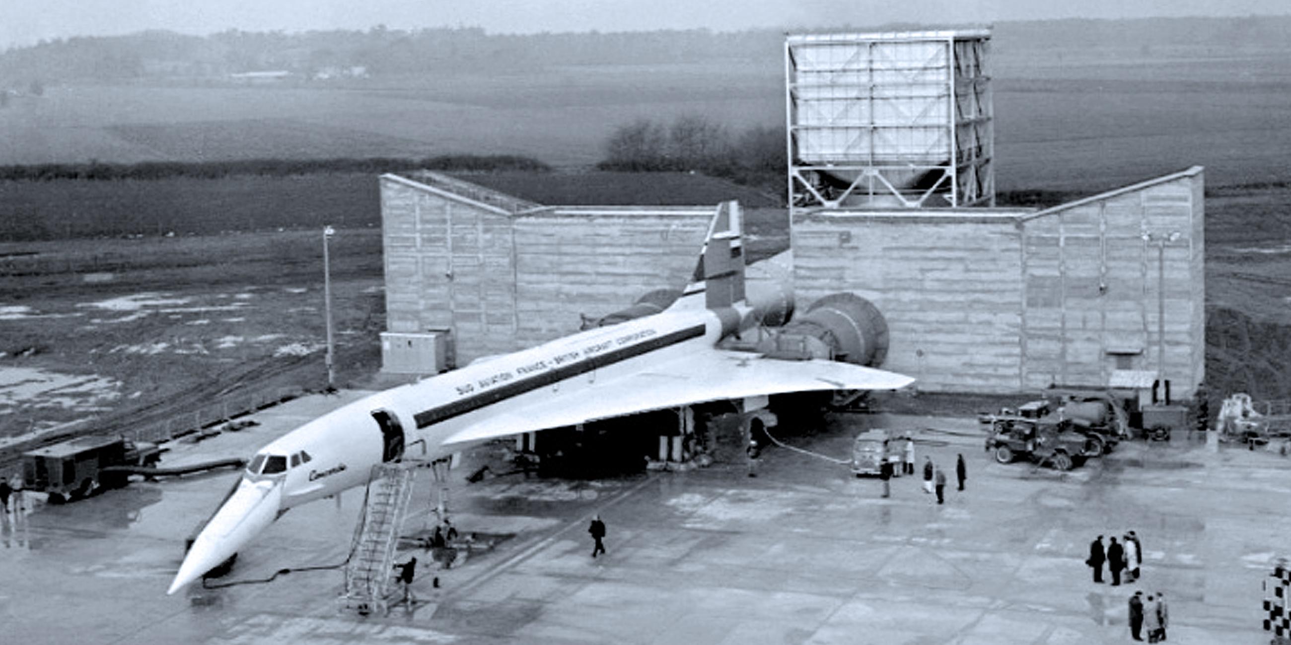 Archiv: Concorde Triebwerktest, aufgenommen am 25.02.1968 auf dem Flughafen Toulouse-Blagnac, Frankreich