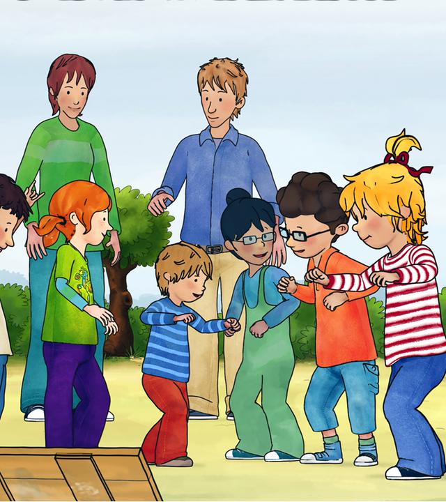 Conni feiert mit all ihren Freunden Geburtstag. Sie alle tanzen und freuen sich.