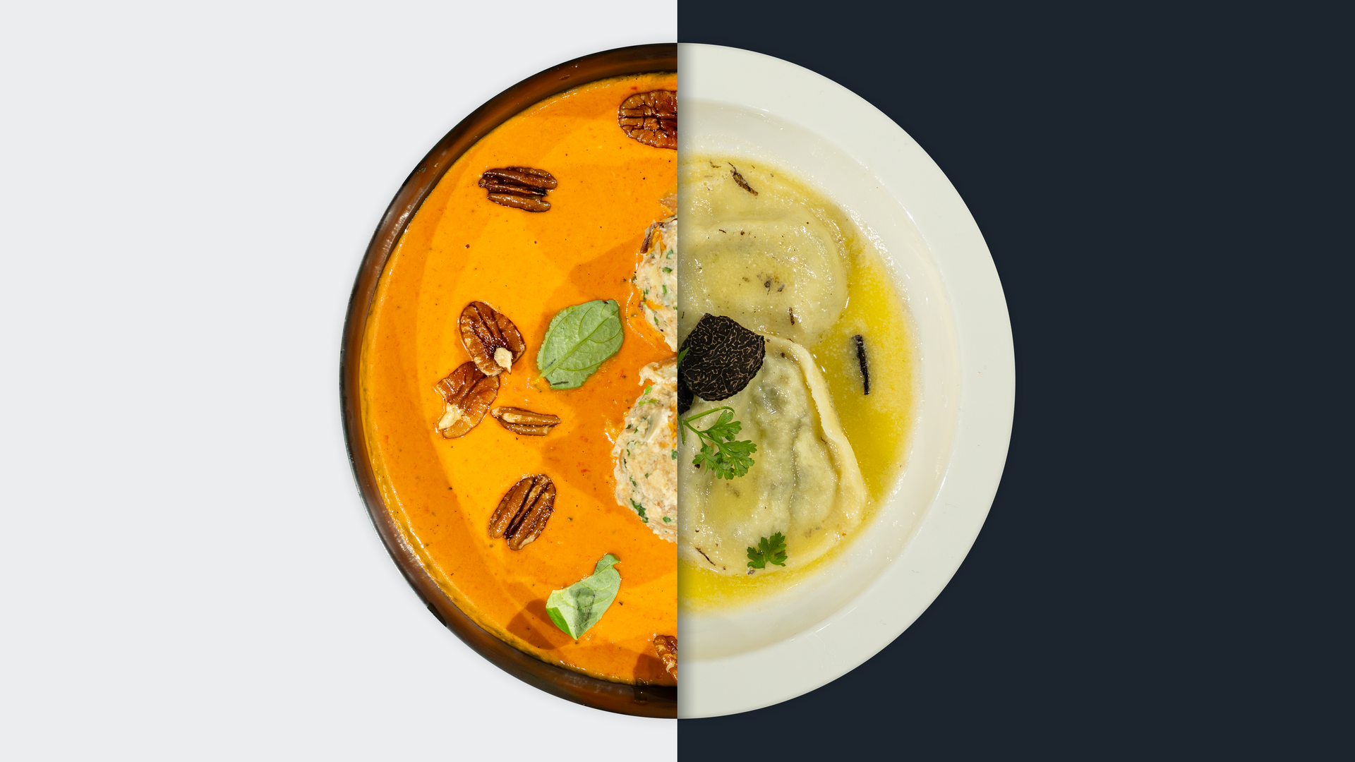 Cremige Paprikasauce vs. Ricotta-Trüffel-Ravioli
