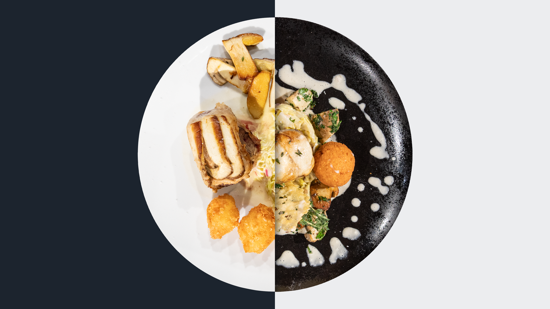 Crépinette vom Hirschrücken mit sautierten Steinpilzen, rahmigem Spitzkohl und Parmesan-Krapfen