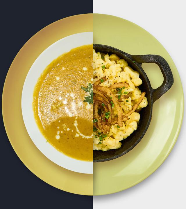 Curry-Kokos-Suppe vs. Käsespätzle