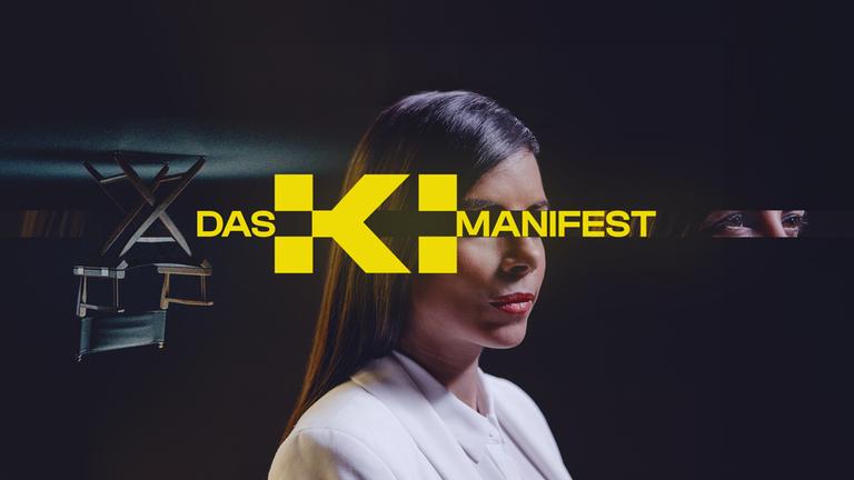 "Das KI Manifest": Montage: Vor den Kopf von Collien Ulmen-Fernandes liegt der gelbe Schriftzug "Das KI Manifest".