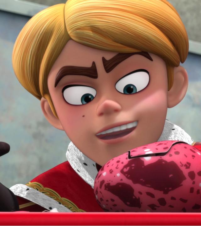 Vor Prinz John liegt ein pink geflecktes Ei, dessen Schale gerissen ist. Er betrachtet es habgierig und greift danach.