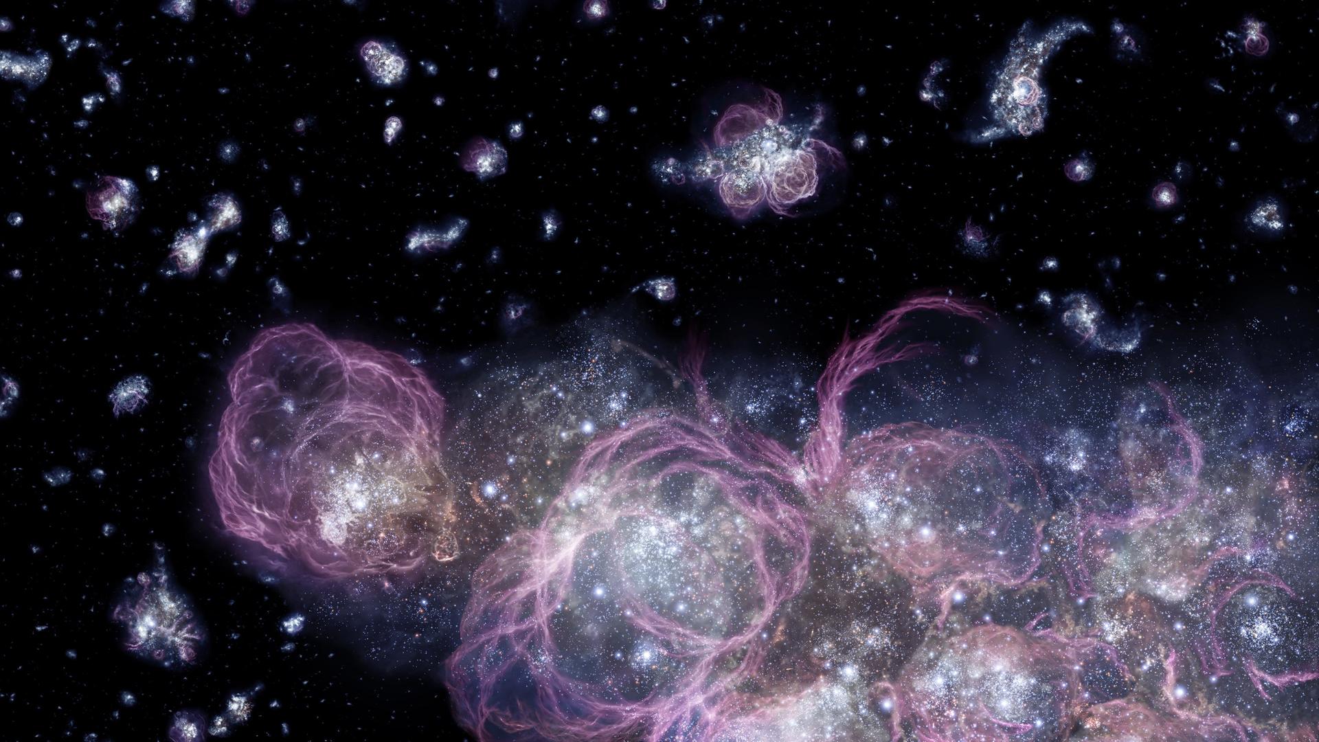 "Das Universum - Eine Reise durch Raum und Zeit: Der Urknall": Künstlerische Darstellung von Sterngeburten.