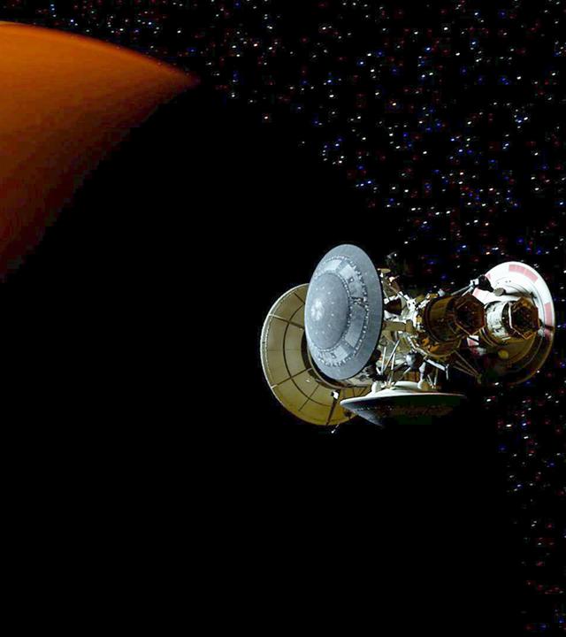 "Das Universum - Eine Reise durch Raum und Zeit Folge: Die Venus": Modellbild einer Sonde in Flugrichtung Venus.