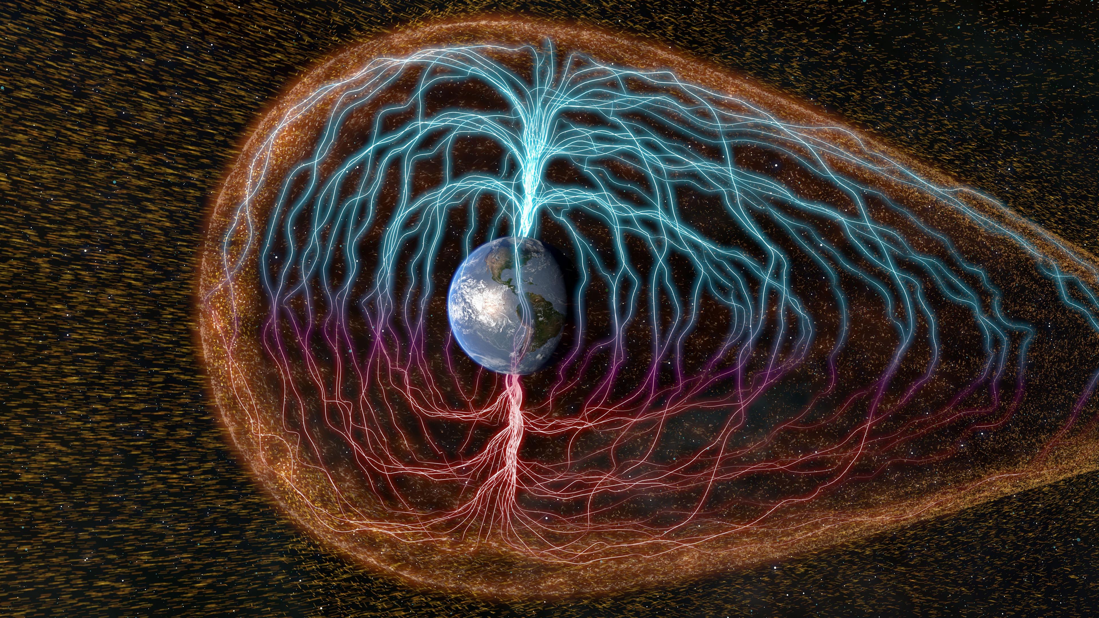 "Das Universum - Eine Reise durch Raum und Zeit Folge: Kosmische Kräfte": Grafik des Magnetfelds der Erde.