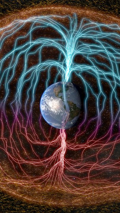 "Das Universum - Eine Reise durch Raum und Zeit Folge: Kosmische Kräfte": Grafik des Magnetfelds der Erde.