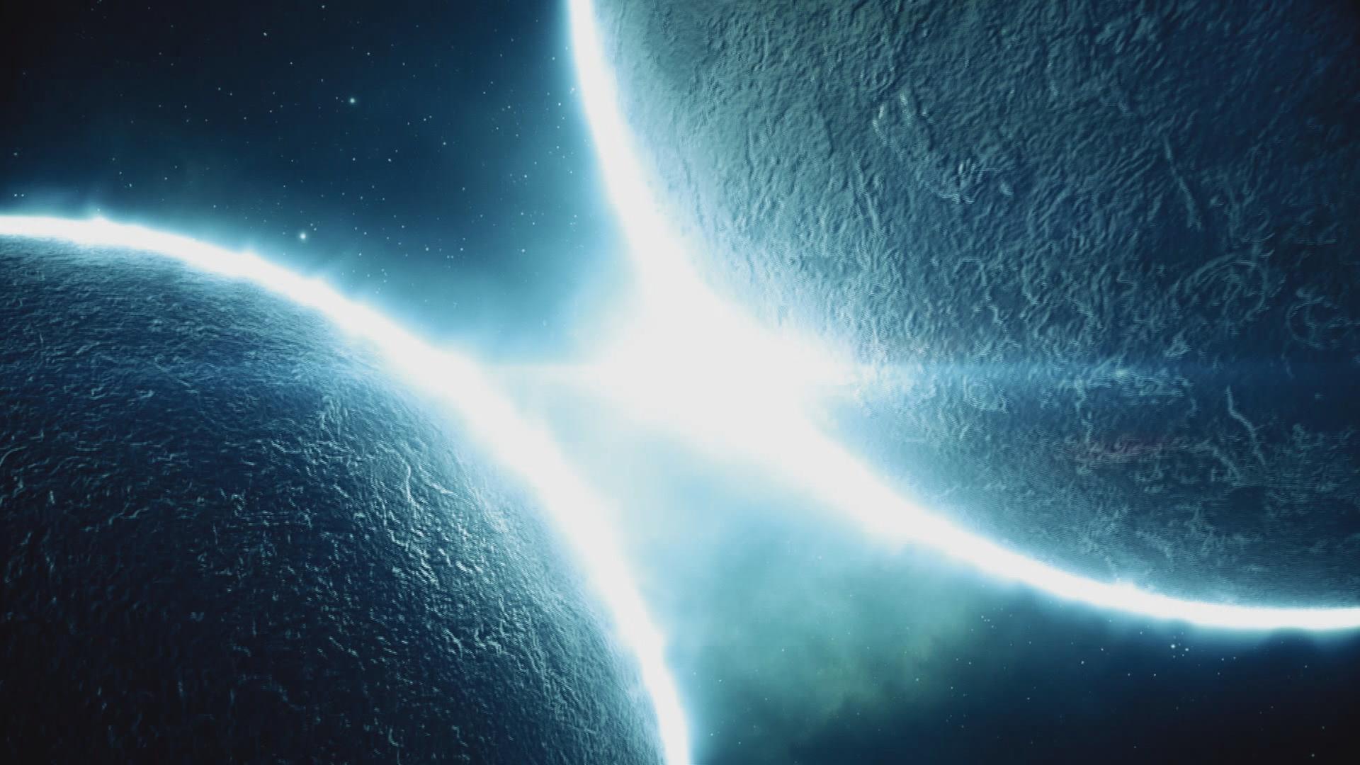 "Das Universum - Eine Reise durch Raum und Zeit: Neutronensterne": Kollision zweier Neutronensterne.