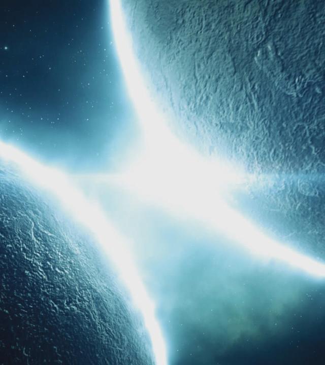 "Das Universum - Eine Reise durch Raum und Zeit: Neutronensterne": Kollision zweier Neutronensterne.