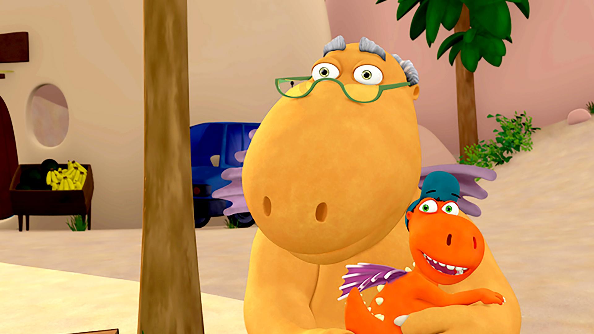 Opa Jörgen hält Kokosnuss in den Armen. 