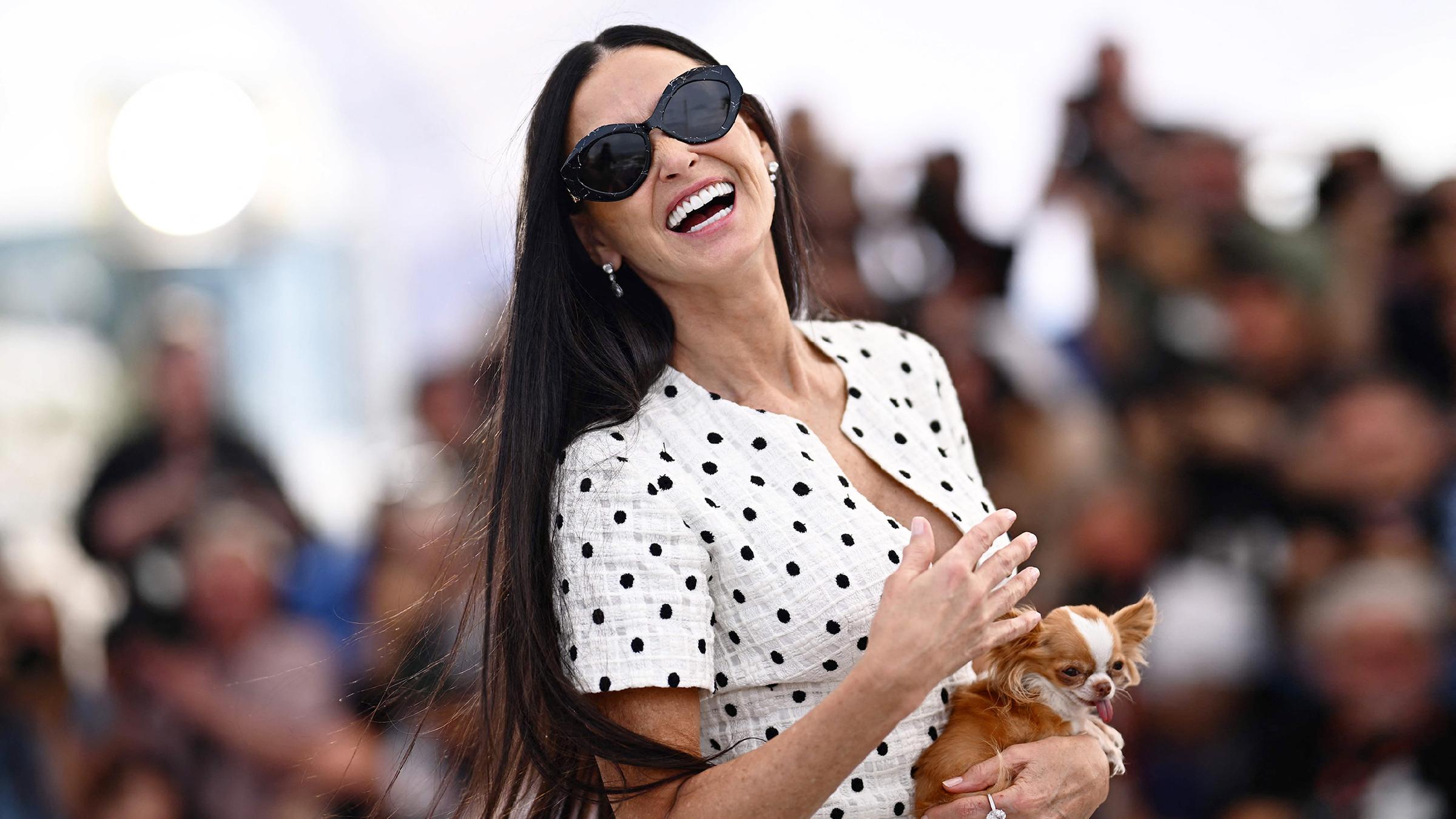 Demi Moore mit Chihuahua in Cannes