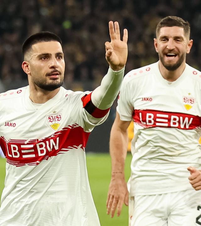 Deniz Undav (VfB Stuttgart) jubelt über sein Tor zum 3:3 im Bundesliga-Spiel gegen Borussia Dortmund.