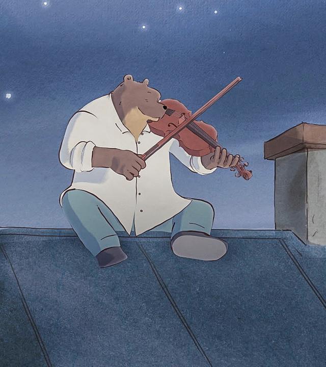 Ernest sitzt bei Nacht auf dem Dach der Polizeistation und spielt auf seiner Geige ein Schlaflied für die Polizisten. Celestine versucht derweilen, den Polizisten den Schlüssel abzunehmen.