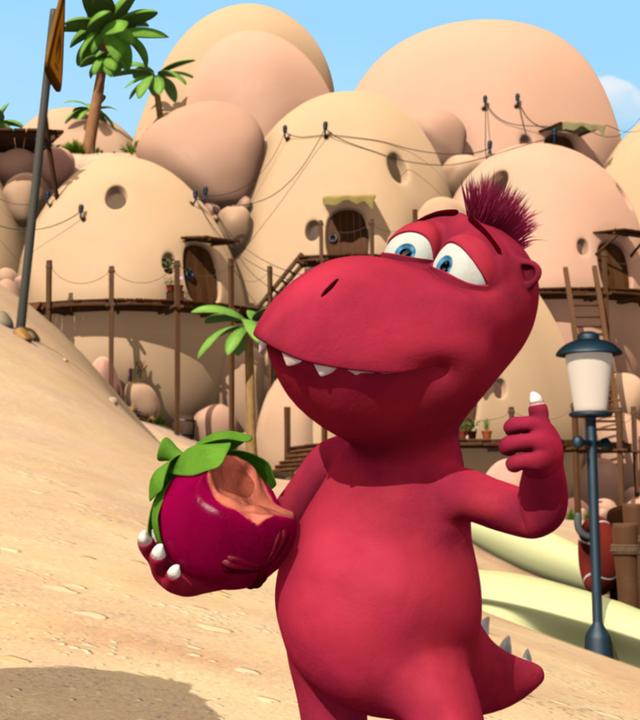 Matilda (links) und Oskar (rechts) stehen dort mit der verrottenden Drachenfrucht.