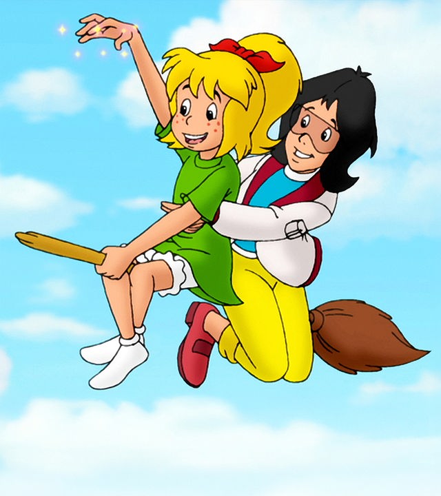 Bibi und Karla Kolumna fliegen zusammen zum Blocksberg.