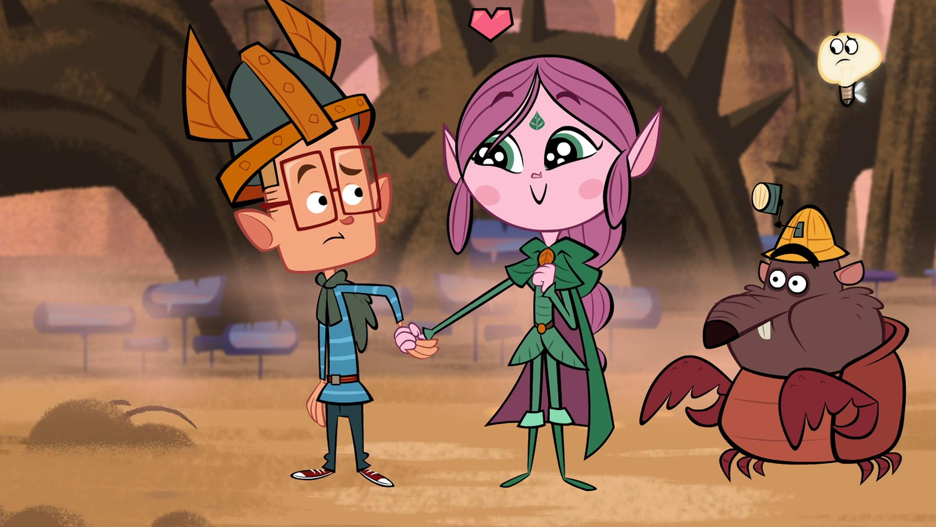 Ephi hält mit Marcus Händchen und schaut diesen verliebt an. Marcus ist verwirrt.