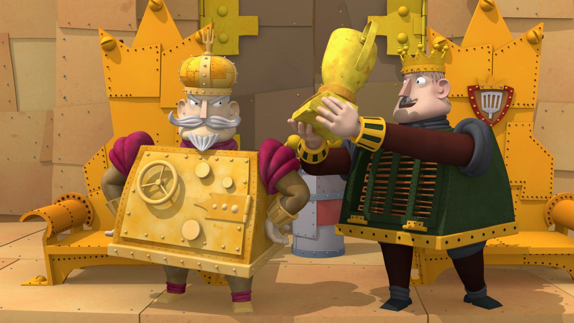 König Bleifuß hält den Pokal stolz vor König Goldbergs Nase. 