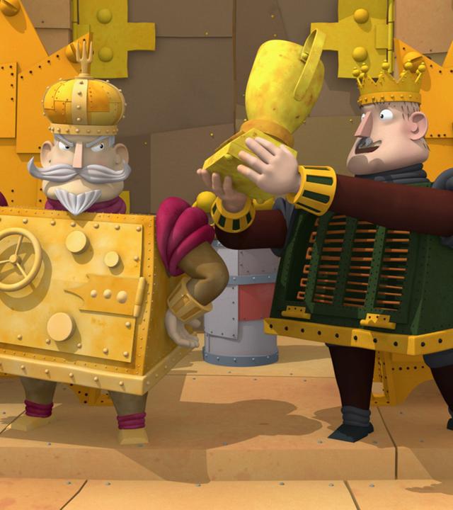 König Bleifuß hält den Pokal stolz vor König Goldbergs Nase. 