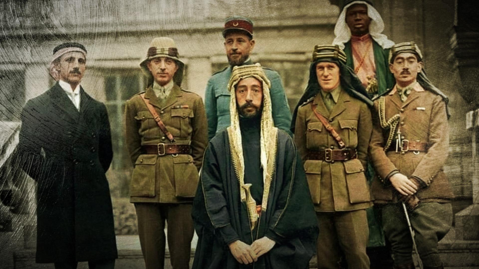 Faisal I und seiner Gruppe bei den Friedensverhandlungen von Versailles 1919.