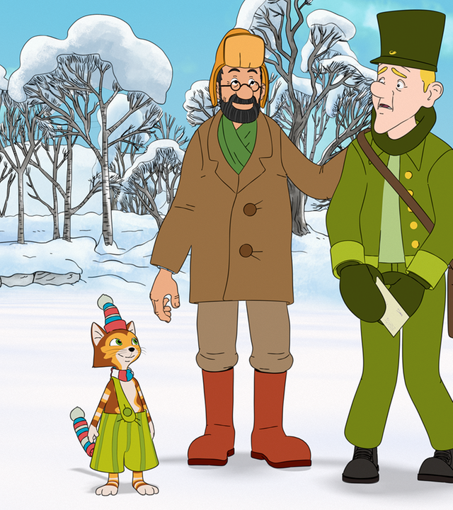 Der Postbote hält den Brief von Beda in der Hand und macht einen Zwischenstopp bei Pettersson und Findus. 