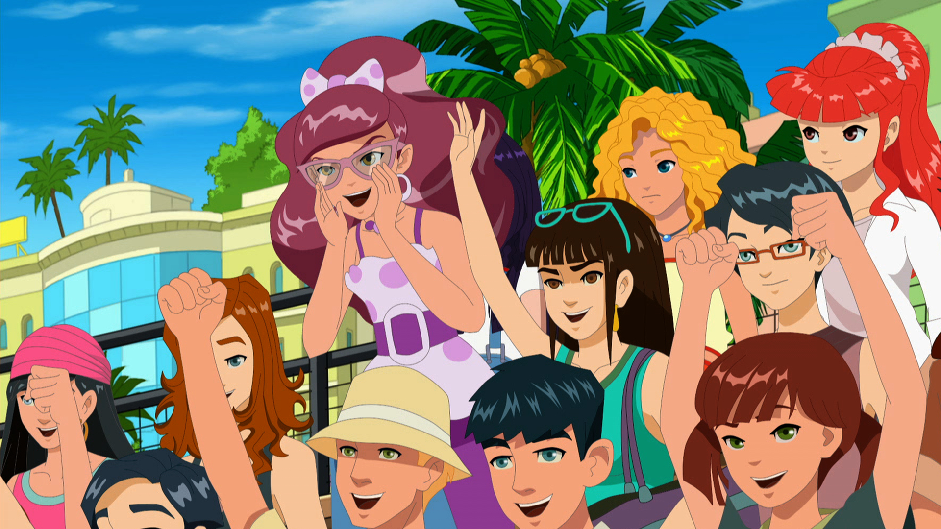 Miriam, Emma, Rikki und Cleo jubeln gemeinsam mit dem restlichen Publikum.