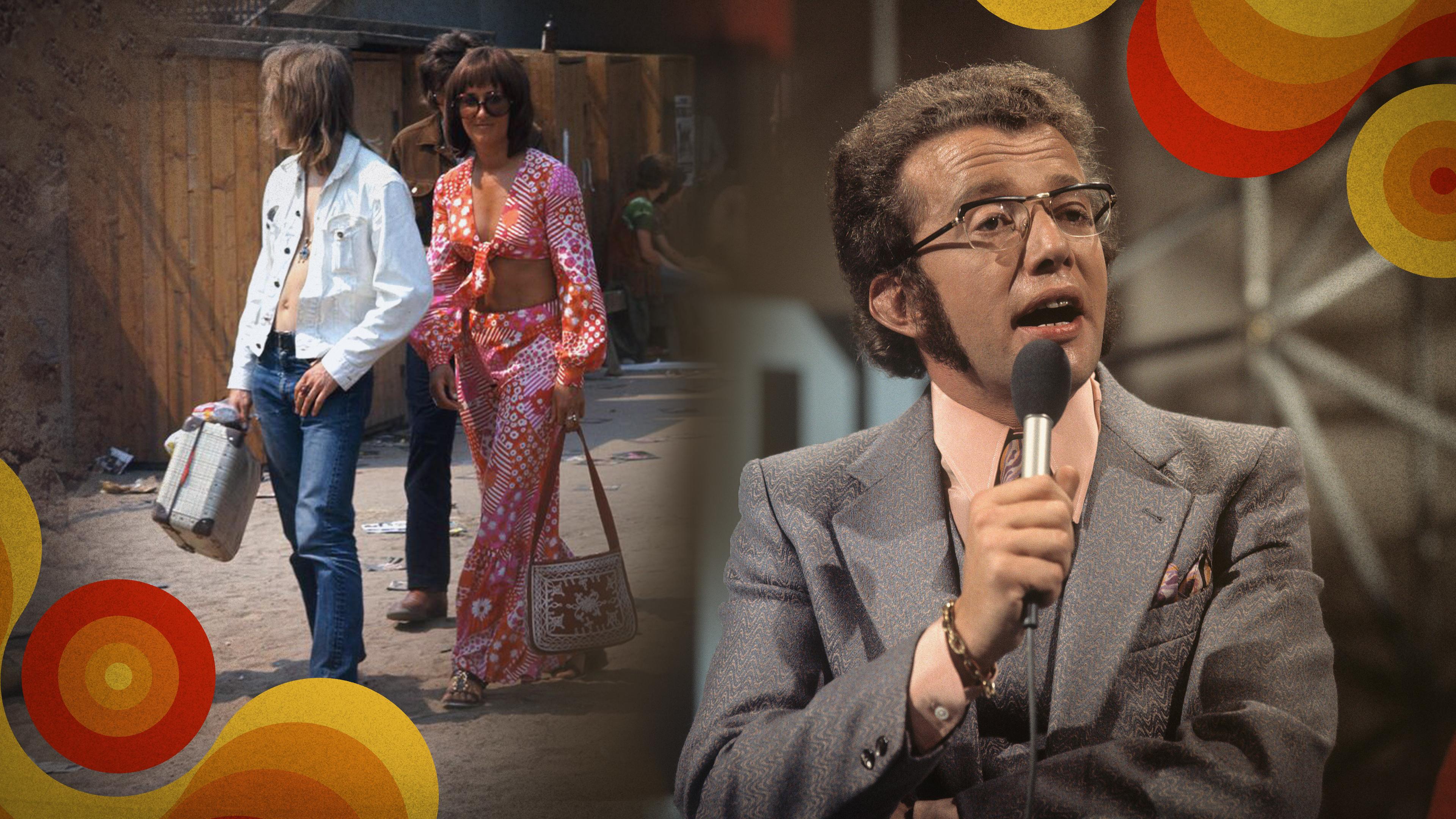 Montage: Rechts der Moderator Dieter Thomas Heck; links ein Pärchen in typischer 70er-Jahre-Kleidung.