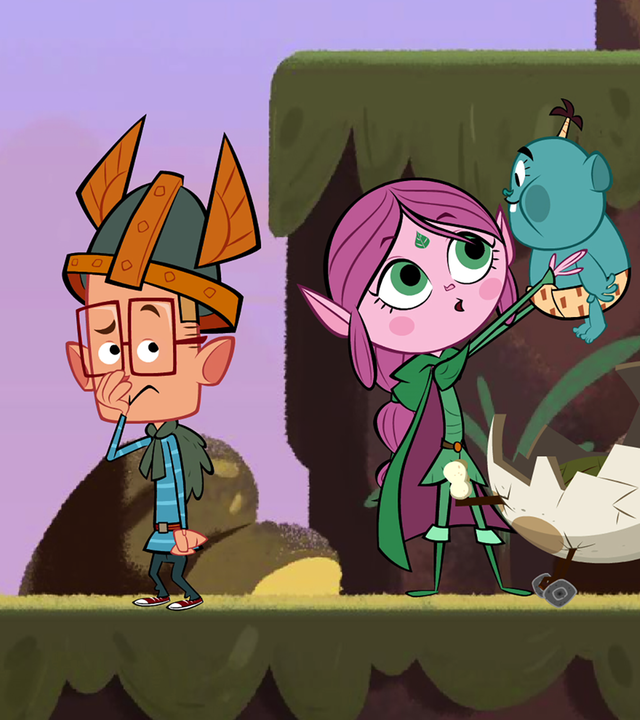 Marcus wendet sich von Ephi und dem Baby Kroki ab und hält sich seine schmerzende Nase. Das Baby hatte ihn zuvor in die Nase gezwickt. Ephi hebt den Kleinen aus seinem Kinderwagen und hält ihn mit beiden Armen hoch. Ratrick schaut den anderen neugierig zu.