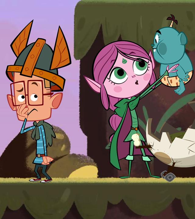 Marcus wendet sich von Ephi und dem Baby Kroki ab und hält sich seine schmerzende Nase. Das Baby hatte ihn zuvor in die Nase gezwickt. Ephi hebt den Kleinen aus seinem Kinderwagen und hält ihn mit beiden Armen hoch. Ratrick schaut den anderen neugierig zu.