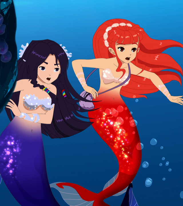 Cleo und Rikki suchen Schutz an einem Felsen und blicken auf etwas unbekanntes.