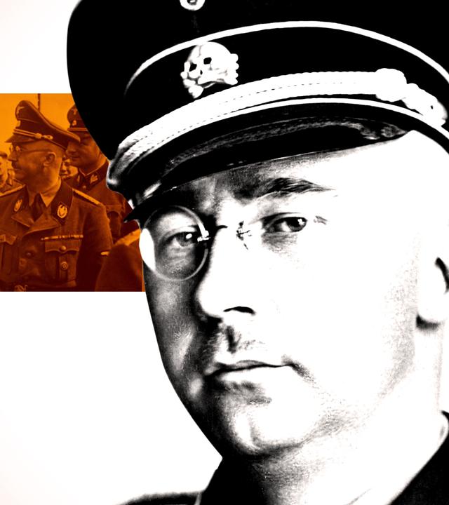 "Die Gesichter des Bösen: Der Aufstieg": Eine Nahaufnahme von Himmler, im Hintergrund eingefärbt Himmler bei einer Inspektion