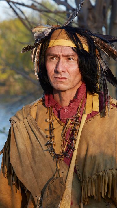 "Die Kanada-Saga - Krieg gegen die USA": Spielszene: Tecumseh (Darsteller unbekannt), Häuptling der Shawnee, in Nahaufnahme.