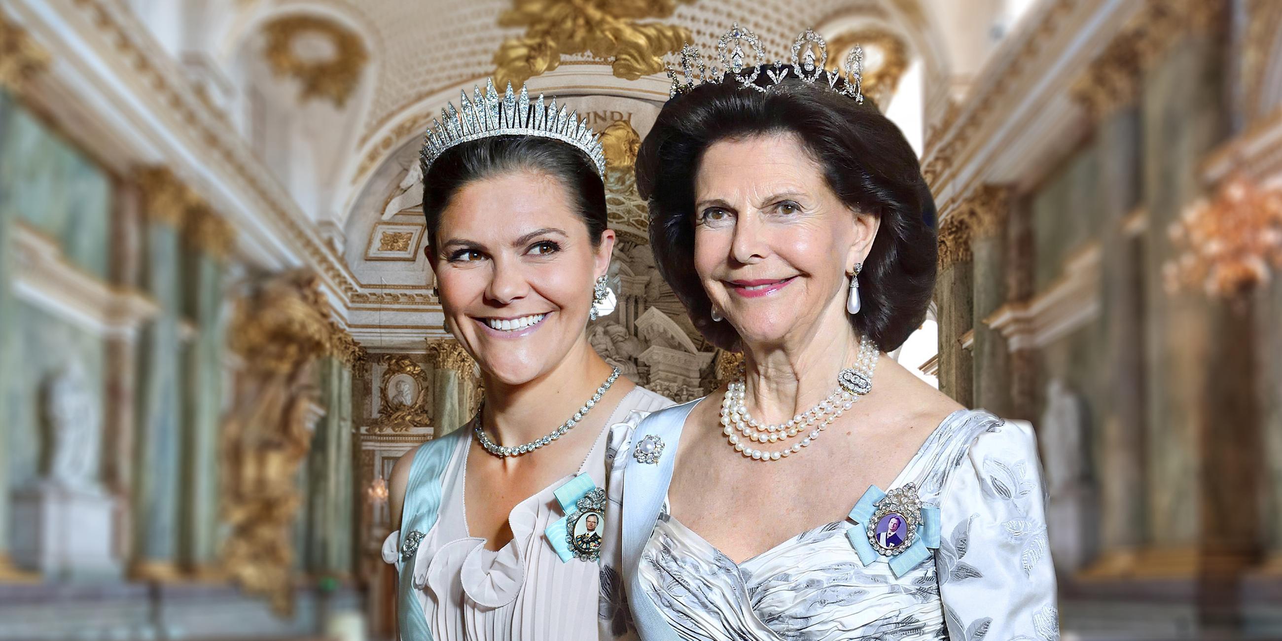 Kronprinzessin Victoria und Königin Silvia von Schweden im offiziellen Festtags-Outfit.
