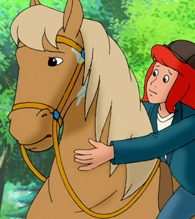 Tina ist besorgt um ihr Pferd, welches sehr leidend dreinblickt.