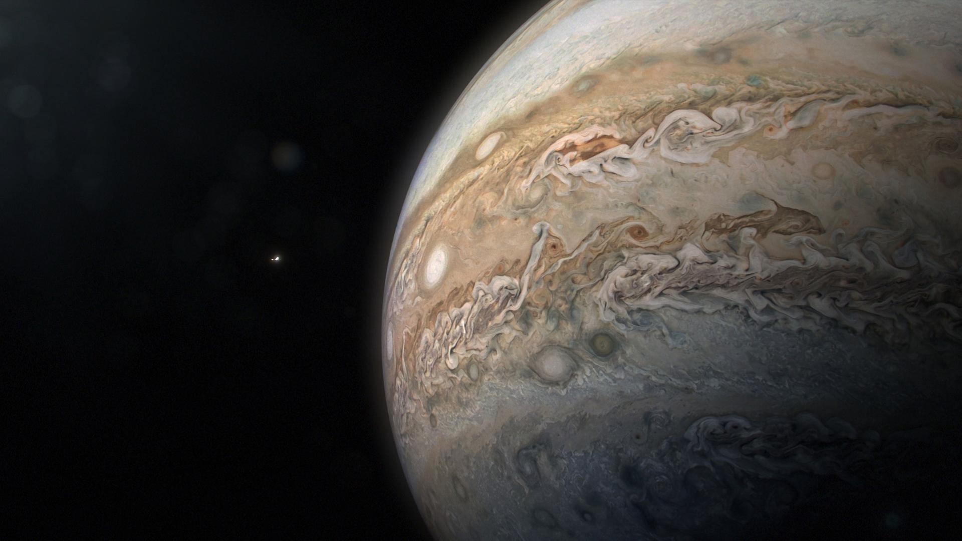 "Die Planeten: Jupiter": Die Raumsonde Galileo beim Anflug auf den Jupiter.