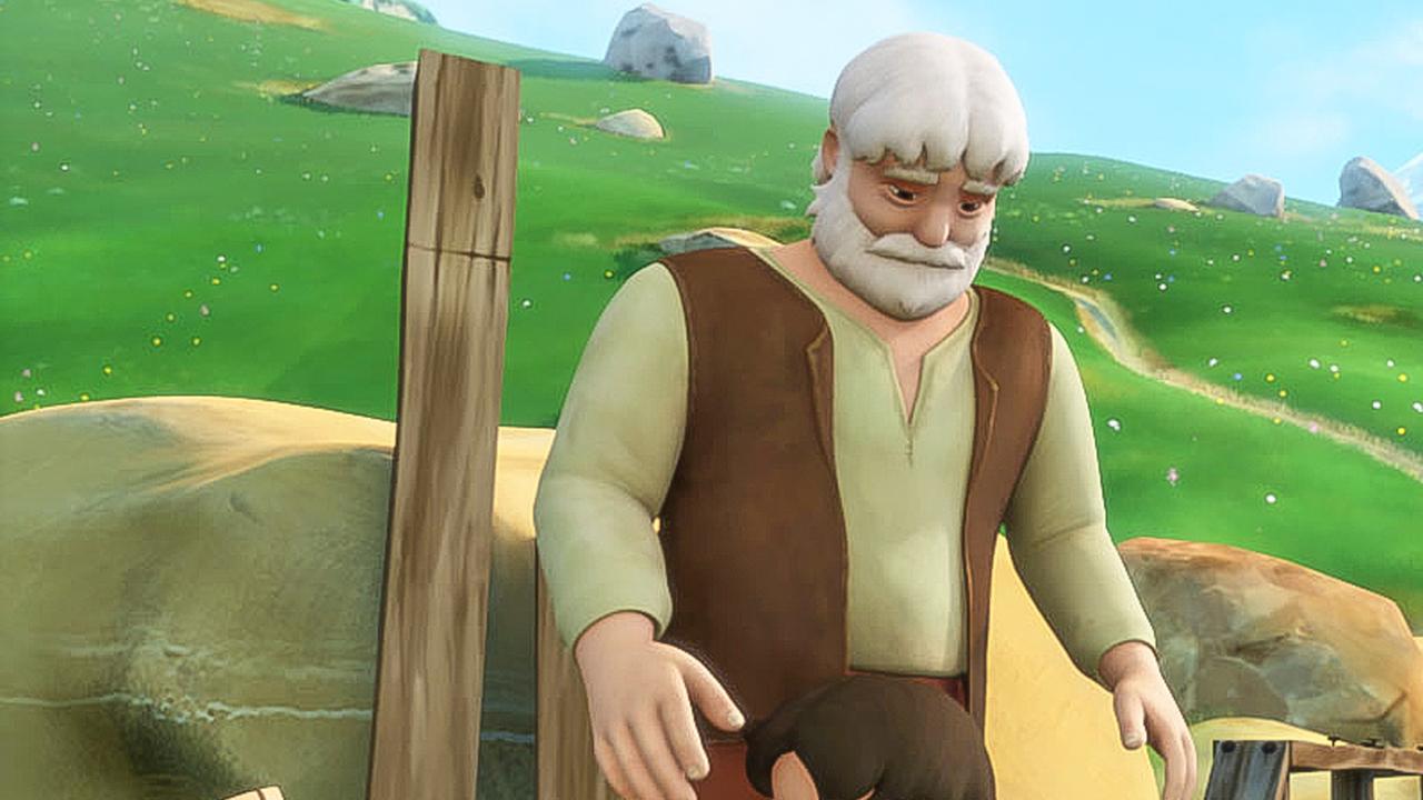 Heidi umarmt ihren Großvater.