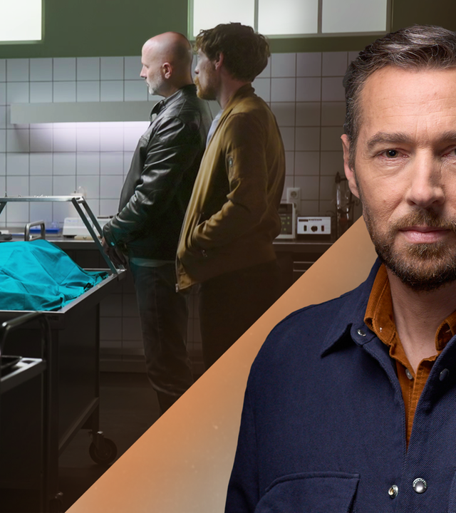 "XY gelöst mit Sven Voss - Staffel 6: Die Tote im Rollkoffer": Montage Sven Voss im Vordergrund mit einer Szene aus dem Fall im Hintergrund. 