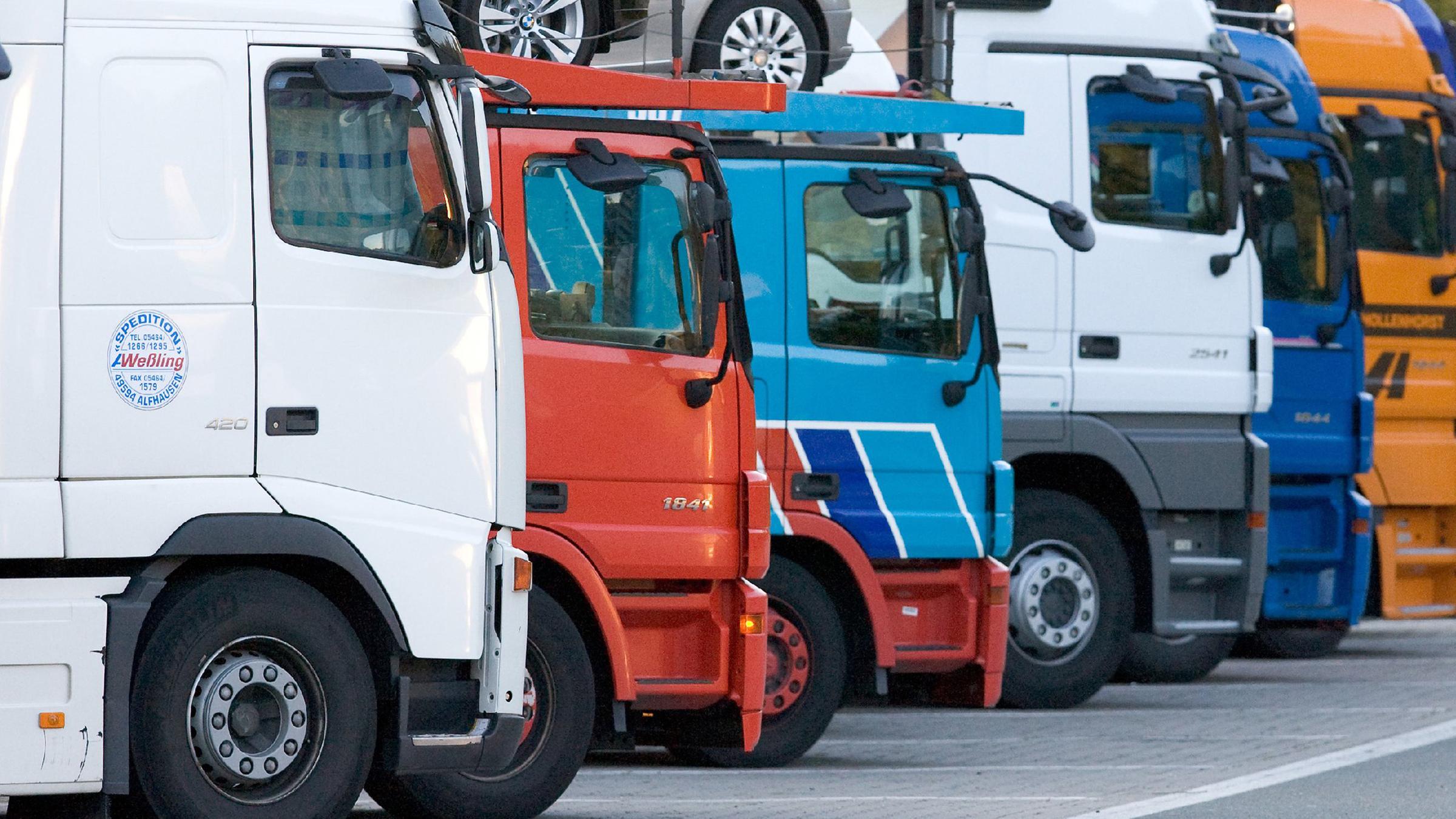 Archiv: Lastkraftwagen stehen auf einem Rastplatz an der Autobahn. 