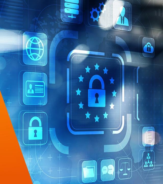 Hand zeigt auf Vorhängeschloss mit EU-Sternen: Die EU will Tech-Giganten wie Google und Meta regulieren.