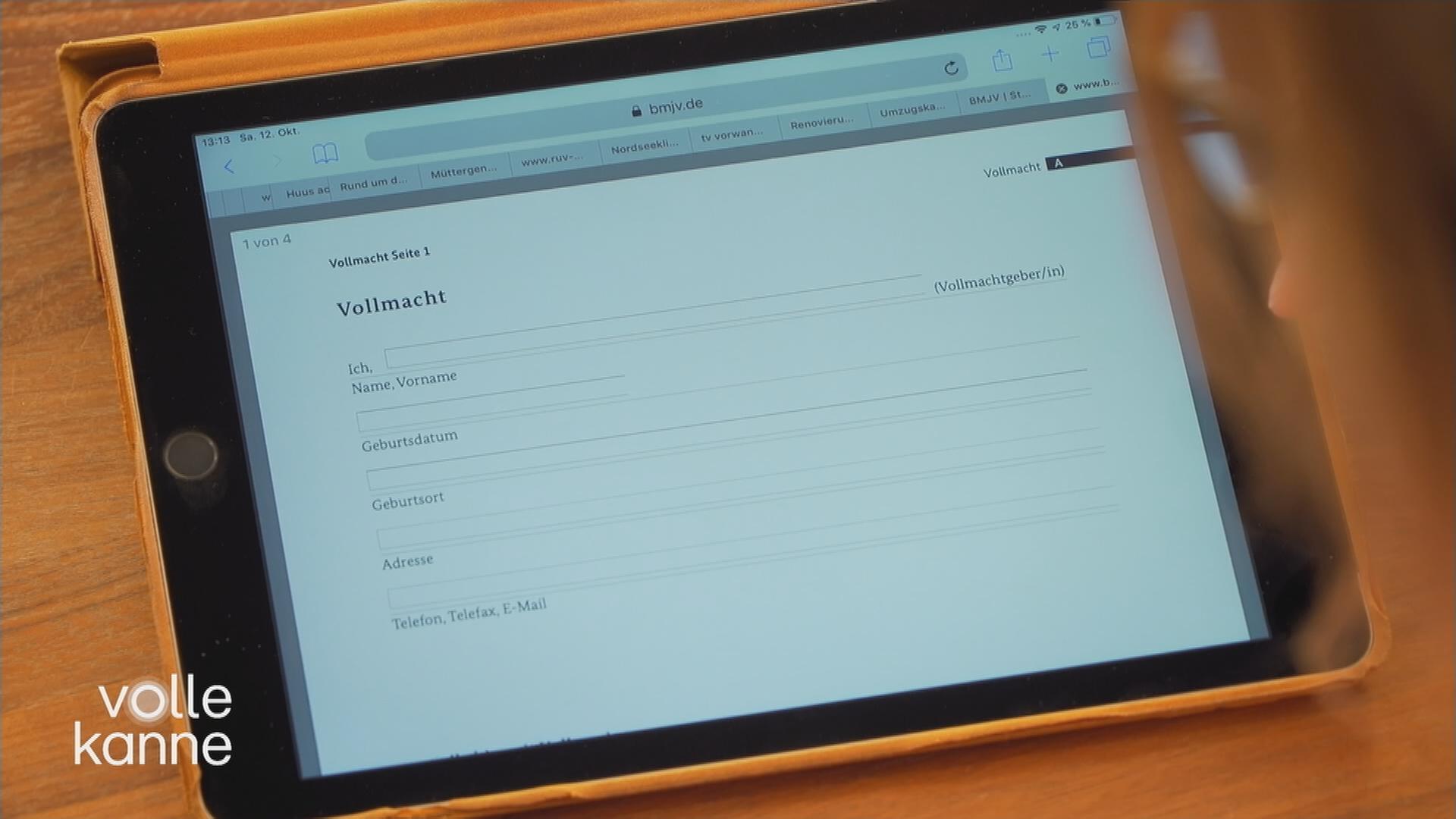 Bildschirm eines Tablets mit einer Vollmacht 