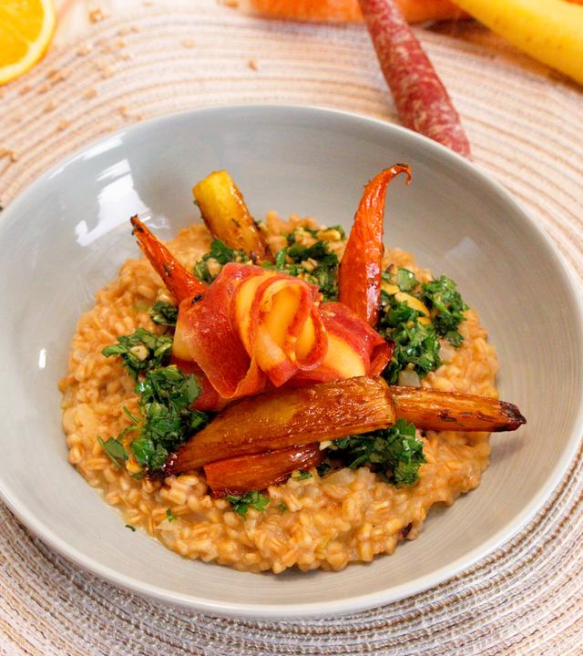 Dinkel nach Risotto-Art mit gerösteten Karotten 