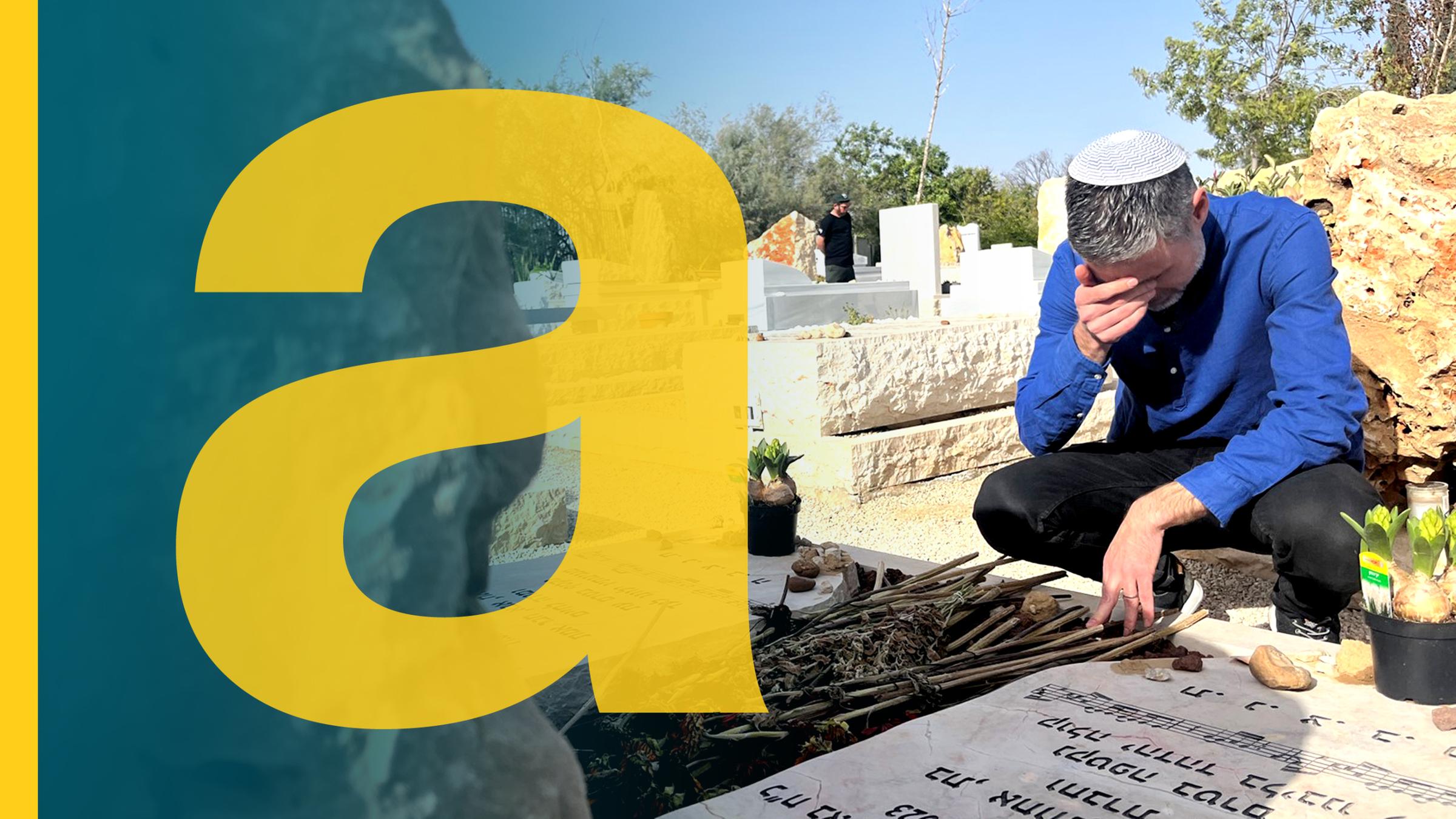 Auf dem Bild ist ein trauernder Mann am Grab zu sehen.