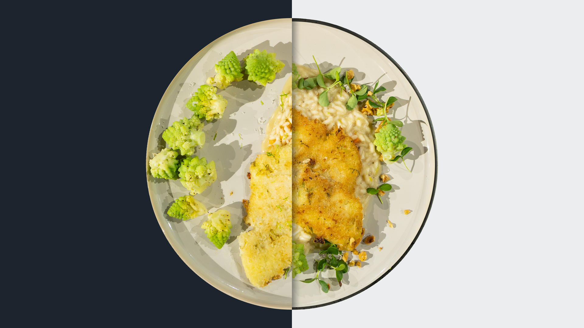 Dorade mit Limettenkruste, Champagner-Risotto und Romanesco