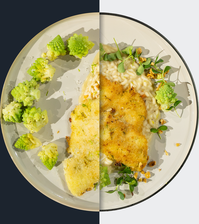 Dorade mit Limettenkruste, Champagner-Risotto und Romanesco