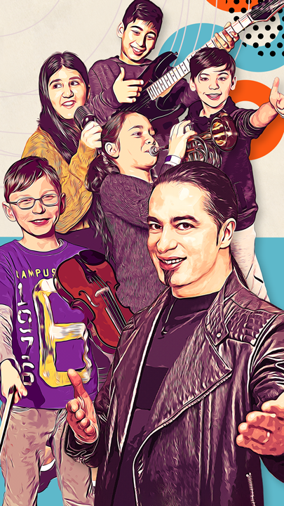 Der Moderator und jugendliche Teilnehmer von Don't Stop the Music