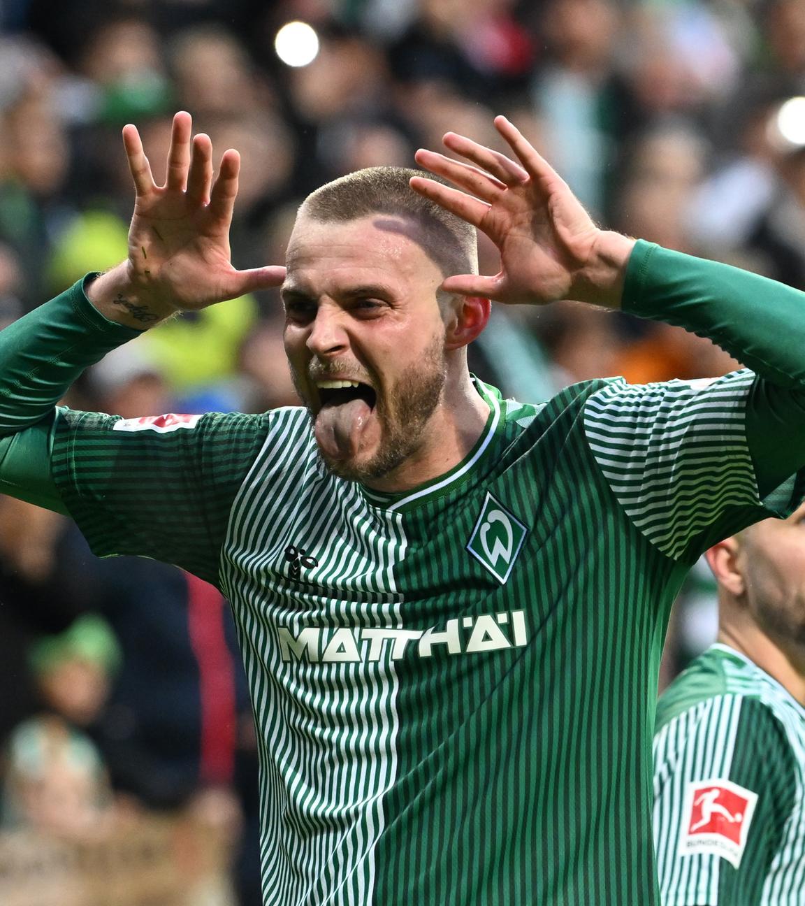 Fußball-Bundesliga SV Werder Bremen - 1. FC Union Berlin: Werders Torschütze Marvin Ducksch jubelt über sein Tor zum 2:0.