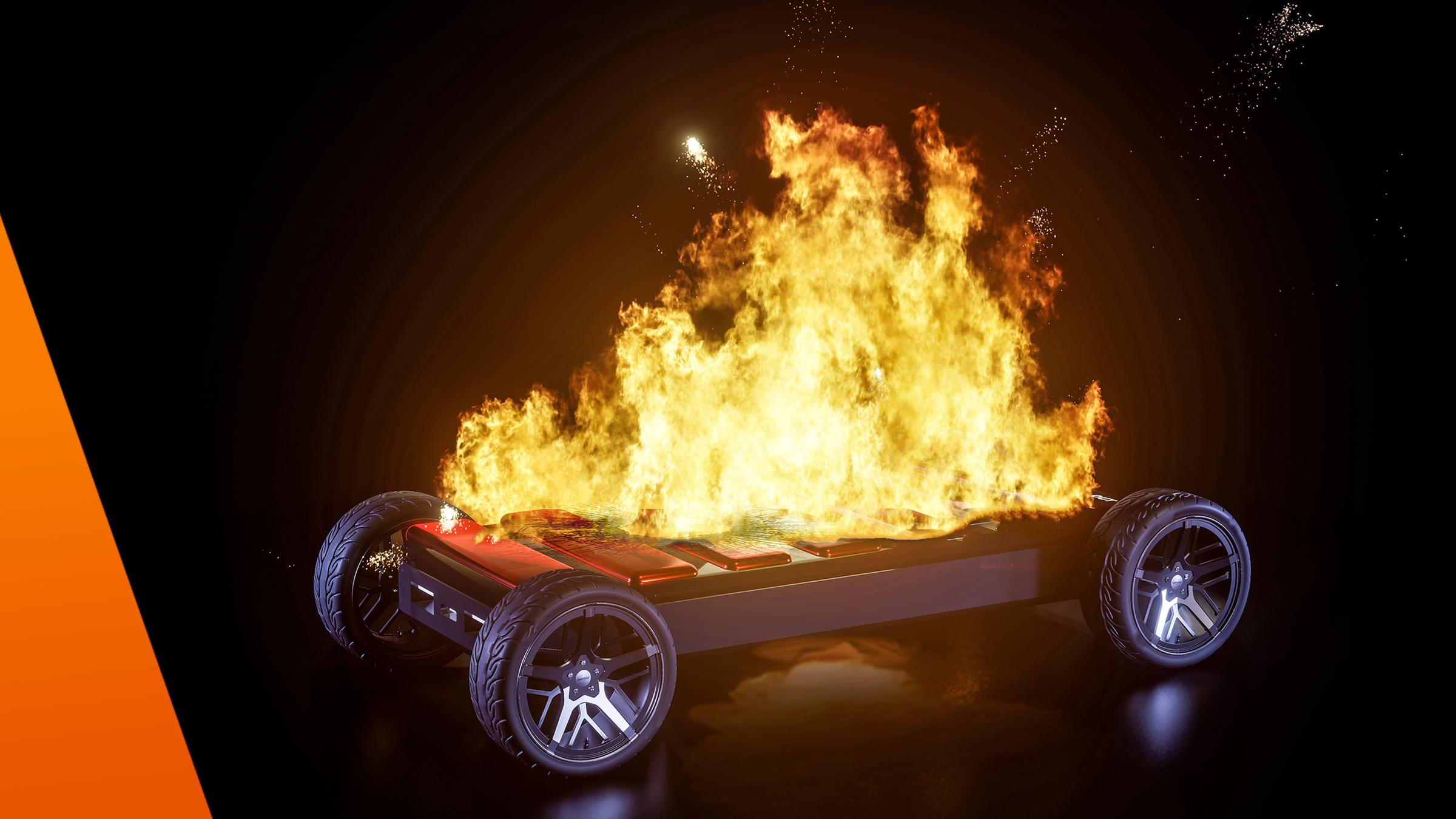 Brennende Batterie eines E-Autos