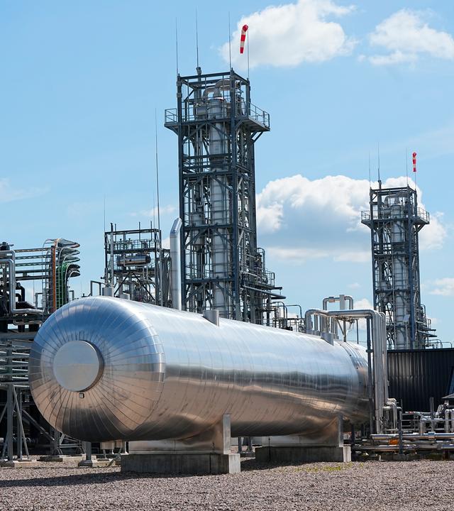A general view of the commercial e-methanol plant in Aabenraa, Denmark, during its inauguration, 13 May 2025.