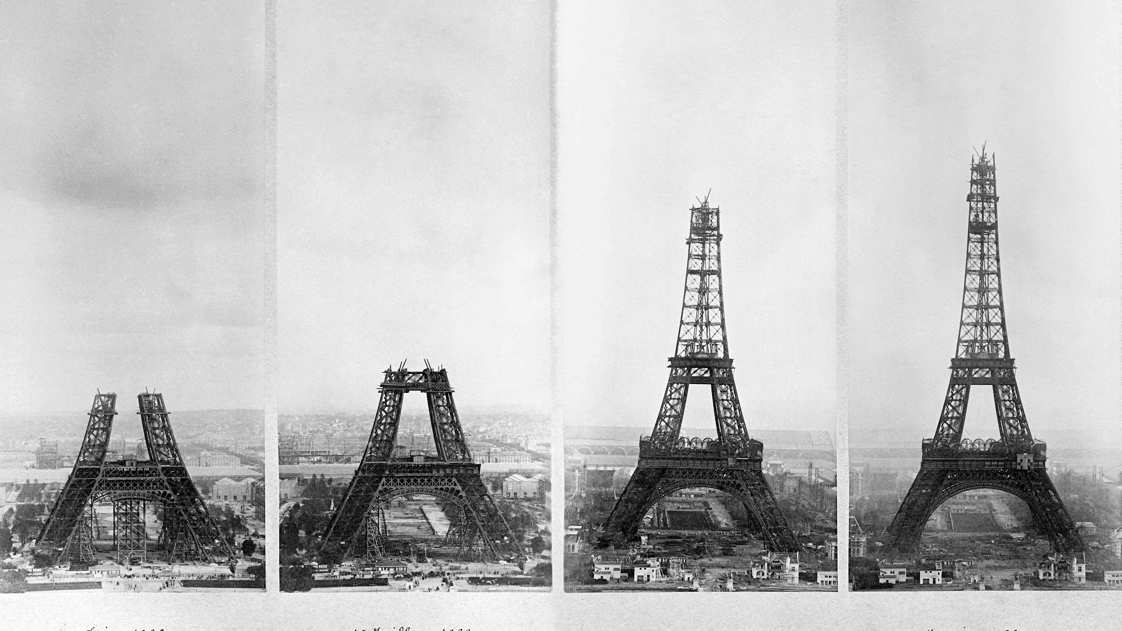 Eiffelturm im Bau zu verschiedenen Zeitpunkten